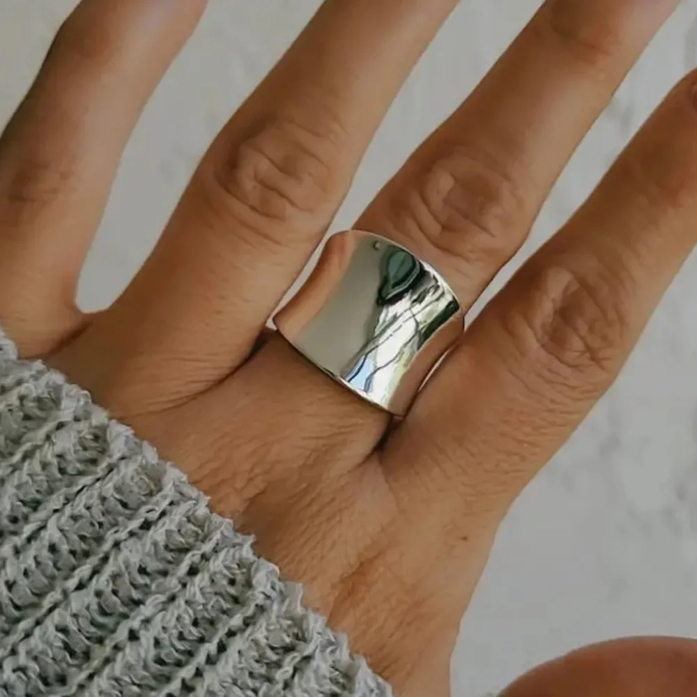 Polished Surface Silver Plated Chunky Band Ring, Durable and Stylish